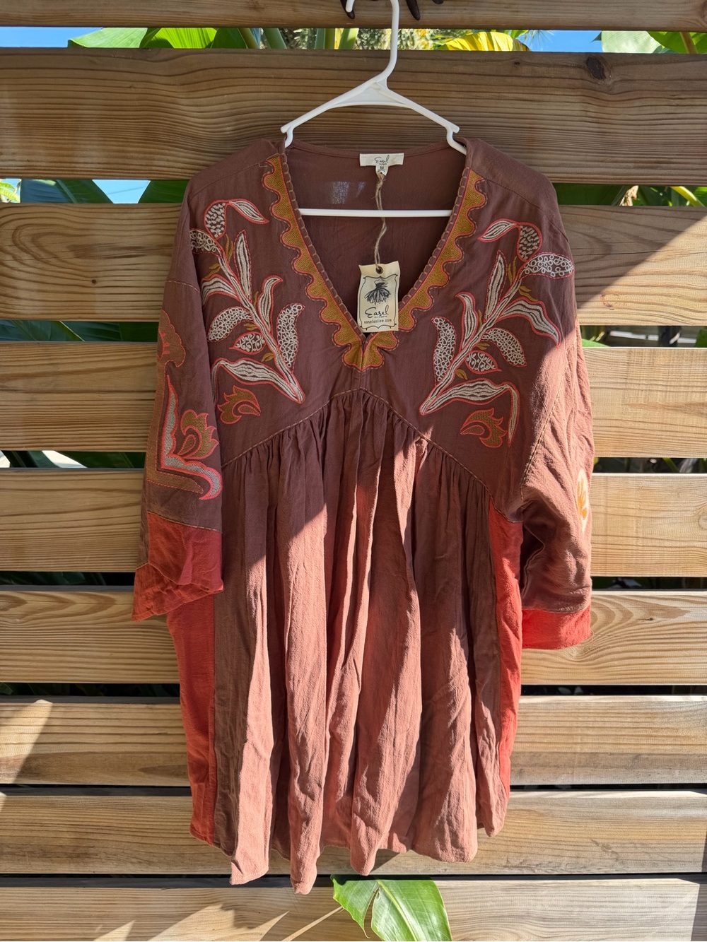 easel Rust and Terracotta Embroidered Midi Dress